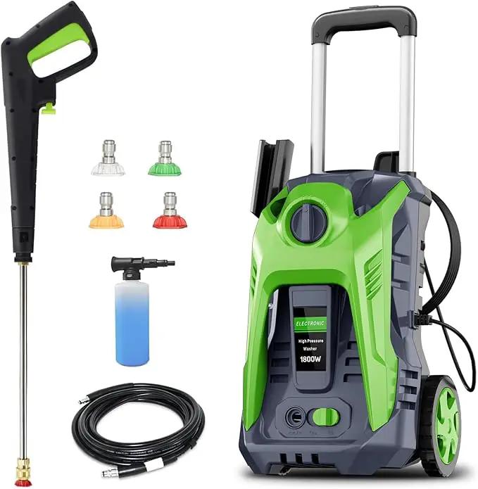 Pressure Washer with 25 FT Hose, 16.4 FT Power Cord, Soap Tank Car Wash Machine Green by GreenHaven Gardens