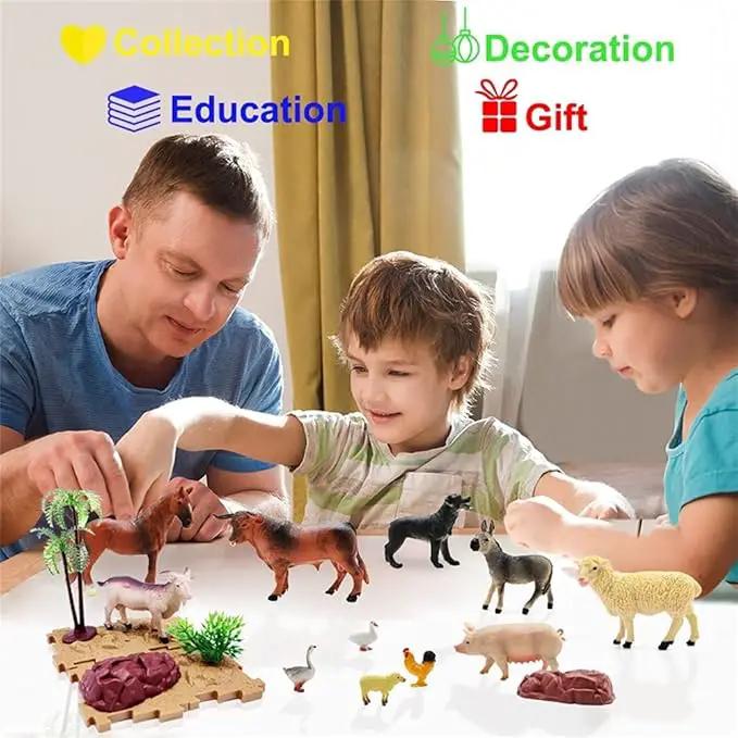 Farm Animal Figurines, Realistic Plastic Animals Toys with Fences Building Blocks, Farm Figures Playset Educational Birthday Gift for Kids & Toddlers, 53 PCS by GreenHaven Gardens