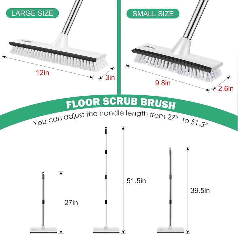SetSail Upgraded Large 12 in Wide Floor Scrub Brush with 51-Inch Long Adjustable Handle 2 in 1 Scrape Brush Stiff Bristle Floor Scrubber for Cleaning Shower Bathroom Garage Kitchen Wall Deck Tub Tile by GreenHaven Gardens