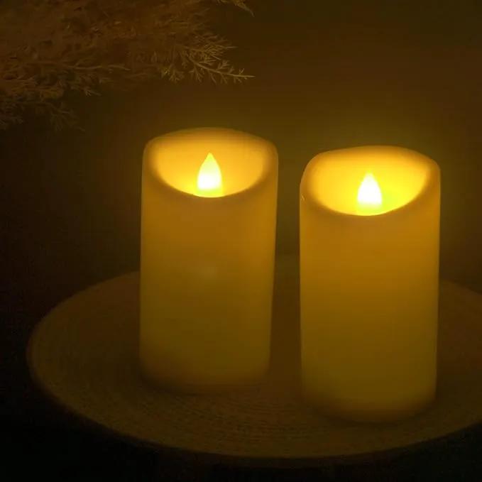 Waterproof Outdoor Battery Operated Flameless Pillar Candles with Timer White Plastic Realistic Flickering Fake Electric LED Lights for Lantern Garden Wedding Christmas Decorations 3”x5” 2 PCS by GreenHaven Gardens