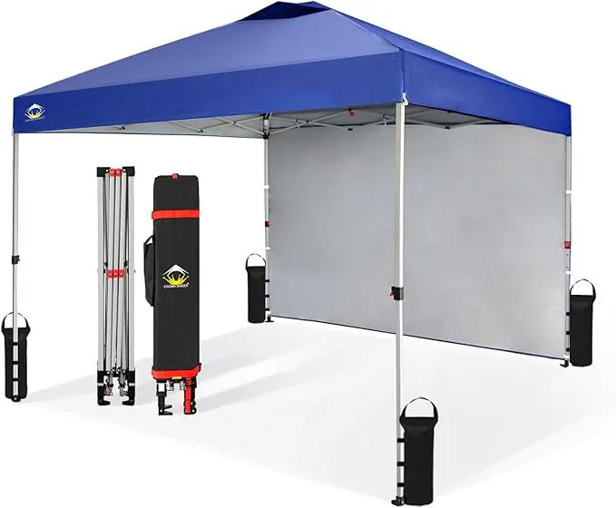CROWN SHADES 10x10 Pop Up Canopy with 1 Side Wall - Beach Tent with One Push Setup - Outdoor Sun Shade for Events, Parties, Camping - Gazebo with STO-N-Go Cover Bag (Navy Blue) by GreenHaven Gardens