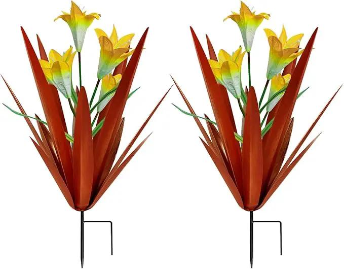 Homight Metal Agave Plant Outdoor Decoration Outdoor Garden Decoration Lily Mexican Yard Art Plant Garden Agave Lily Decorative Garden Gift… (2 Big Yellow Lilies) by GreenHaven Gardens