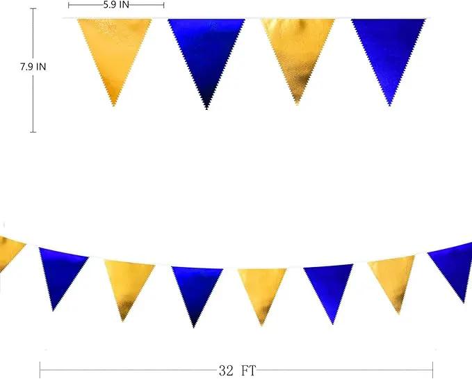 Royal Blue Gold Party Decoration Navy Blue Gold Triangle Pennant Banner Flag Metallic Fabric Bunting Garland for Graduation Birthday Wedding Retirement Bridal Shower Nautical Ahoy Achor Party Supplies by GreenHaven Gardens