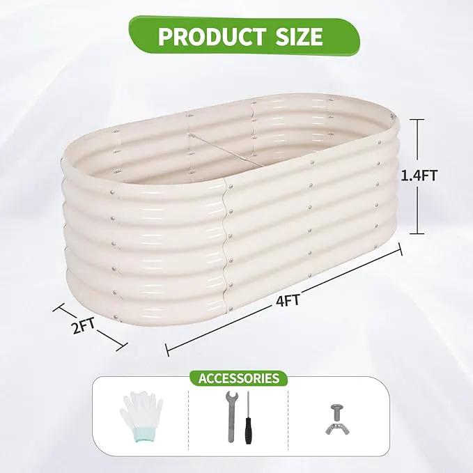Galvanized Raised Garden Bed Outdoor- 2 Pcs Raised Beds for Gardening| Metal Planter Box, Steel Raised Garden Bed Kit with Gloves for Vegetables, Flower, Herbs (4x2x1.4FT, White) by GreenHaven Gardens