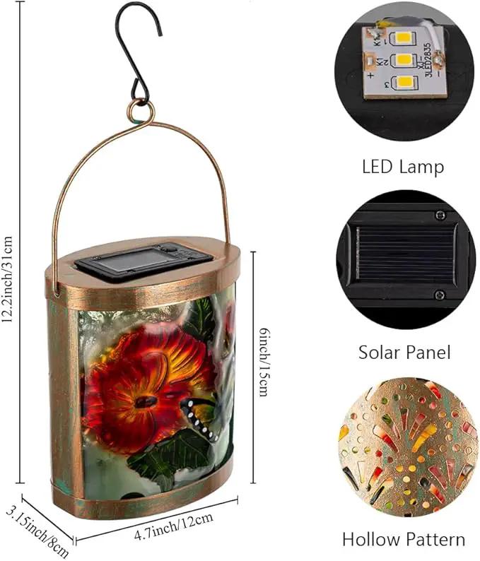 Starsoul 2 Pack Hanging Solar Lantern Outdoor Waterproof Glass Butterfly and Flowers Decorative Solar Lights for Outside Garden Yard Table Patio Decor by GreenHaven Gardens