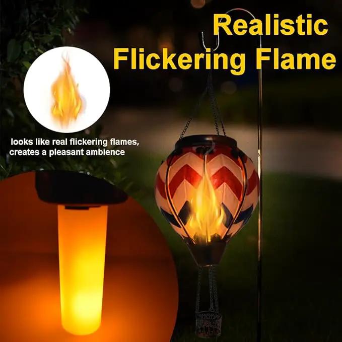 Hot Air Balloon Solar Lantern with Flickering Flame Hanging Solar Lanterns Outdoor Lights Waterproof Lanterns Decorative Garden Patio Yard Party Decor Wavy-Gray&Navy&Red by GreenHaven Gardens