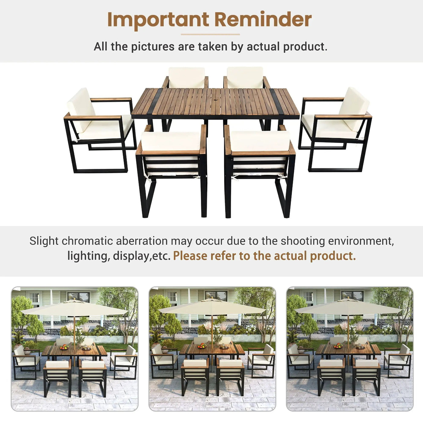 7 Pieces Outdoor Dining Set Patio Dining Table And Chair Set With And Removable Cushions For Patio by Unique Piece Furniture