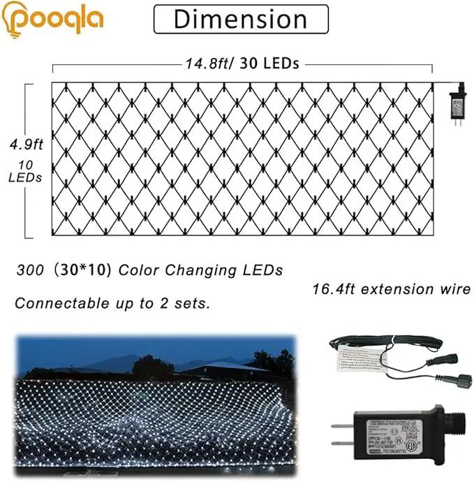 Pooqla Net Lights, 300LED Christmas Outdoor Mesh Light, 14.8x4.9 ft Fairy String Mesh Light 8 Modes Green Wire, Connectable Waterproof Decorative Light for Bushes Tree Garden Halloween, Cool White by GreenHaven Gardens