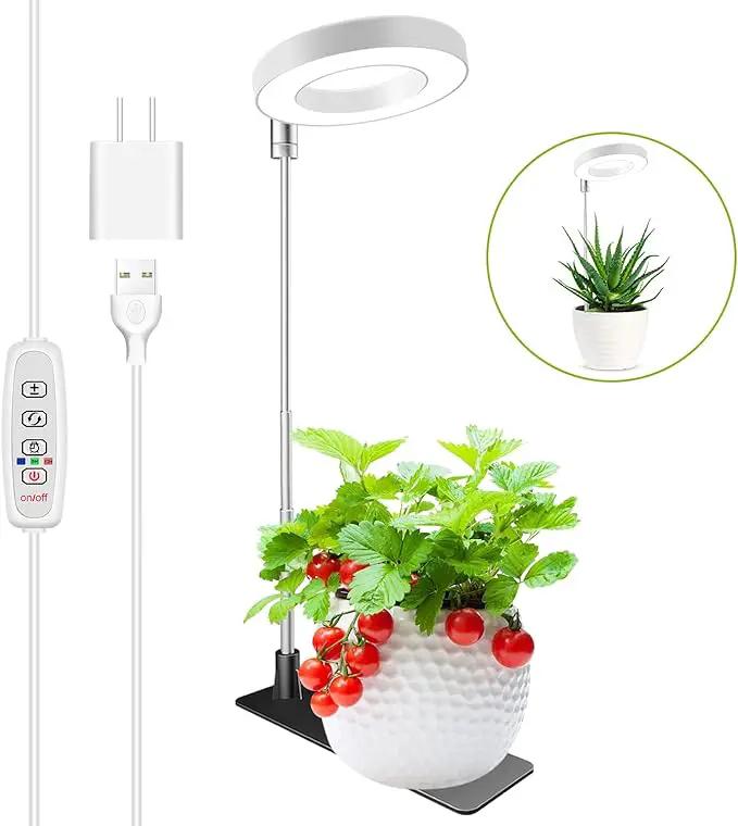 Grow Lights for Indoor Plants, Full Spectrum Halo Growing lamp with Detachable Base, Height Adjustable, 3 Colors, 10 Dimming, Automatic Timer, Plant Light for Succulents Small Plants by GreenHaven Gardens