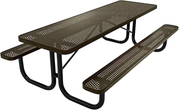 Heavy-Duty Portable Outdoor Picnic Table, Thermoplastic Coated Punched Steel Commercial-Grade Patio Dining Furniture Made in America (8ft Rectangular, Textured Gold Vein) by GreenHaven Gardens