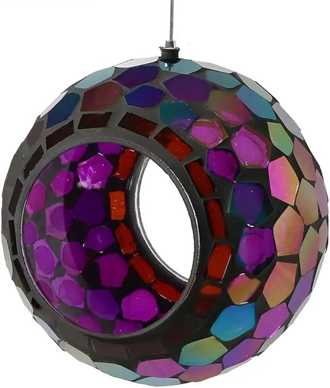 Sunnydaze 6-Inch Glass Mosaic Hanging Bird Feeder for Outdoors - Fly-Through Wild Bird Feeder - Iridescent Purple Mosaic by GreenHaven Gardens