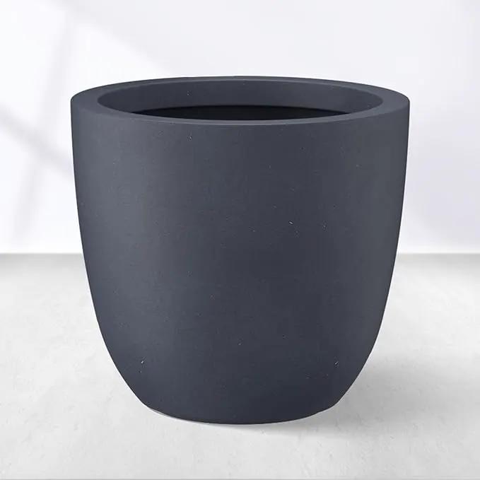 Kante 14 Inch Dia Round Concrete Planter, Indoor Outdoor Large Plant Pot with Drainage Hole and Rubber Plug for Home Patio Garden, Dark Gray by GreenHaven Gardens