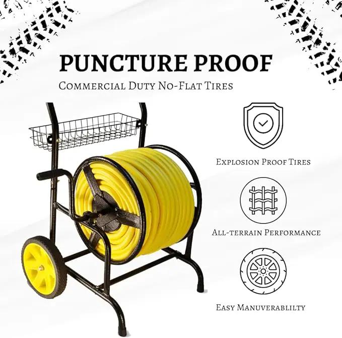 Heavy Duty Hose Cart with Wheels – Garden Hose Holder, Hose Reels for Outside, Metal Hose Reel Cart, 200ft Capacity by GreenHaven Gardens