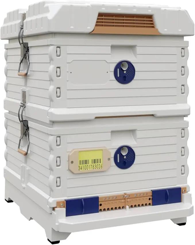 Ergo Insulated 10 Frame Bee Hive Set [NO Frames Included] (Double Deep, White Body Blue Entrance) by GreenHaven Gardens
