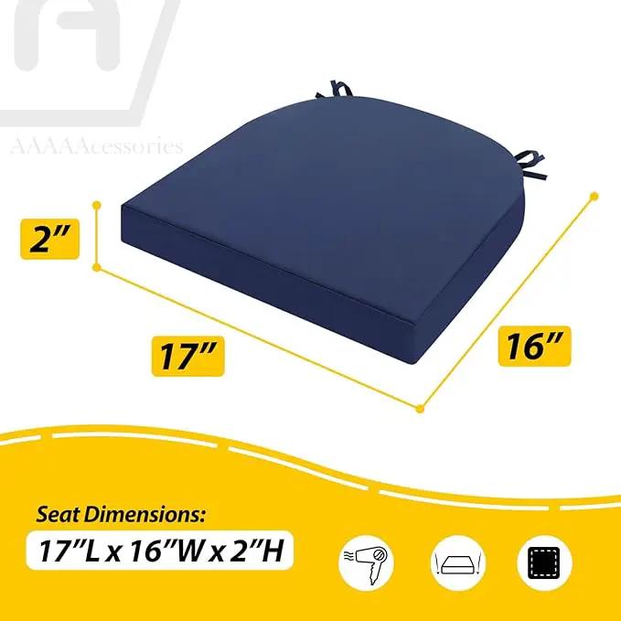 AAAAAcessories Outdoor Seat Cushions for Chairs, Waterproof, Fade-Resistant Patio Furniture Replacement Cushions, 17" x 16" x 2", Set of 2, Navy Blue by GreenHaven Gardens