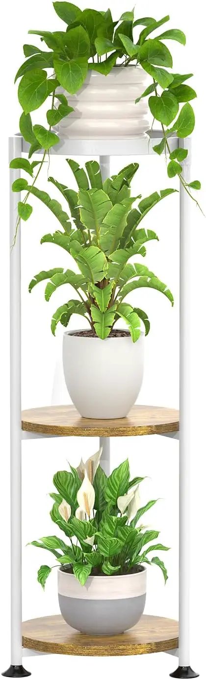 KMOTASUO 3 Tier Tall Plant Stands Indoor, 34 Inch Metal Wood Corner Plant Stand for Indoor Plants, Round Flower Pot Holder Shelf Display Rack for Balcony Garden Patio Living Room(White) by GreenHaven Gardens