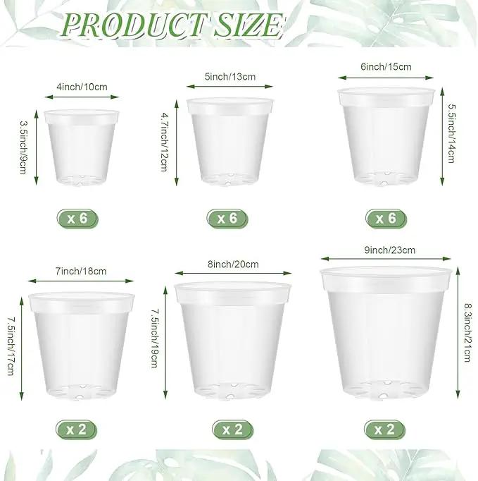 Vesici Large Size Clear Nursery Pots Variety Pack Plant Pots with Drainage Holes Planters for Indoor Plants Flexible Transparent Plastic Plant Bottle Succulents(24 Pcs,4/5/6/7/8/9 Inch) by GreenHaven Gardens