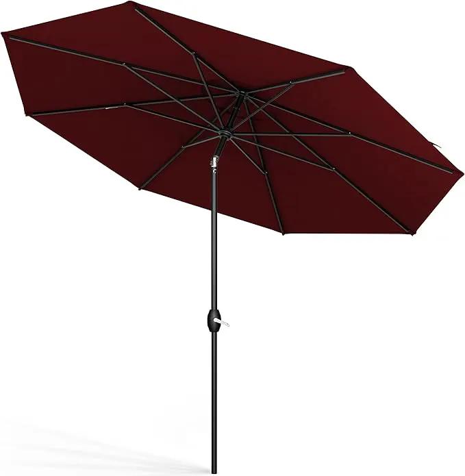 Midtown Umbrellas Sunbrella Umbrella 8 Feet Outdoor Umbrella With Sunbrella Burgundy Acrylic Fabric - Auto-Tilt Aluminum Frame Patio Umbrella For Backyard, Deck, Garden, Pool - Black Pole by GreenHaven Gardens