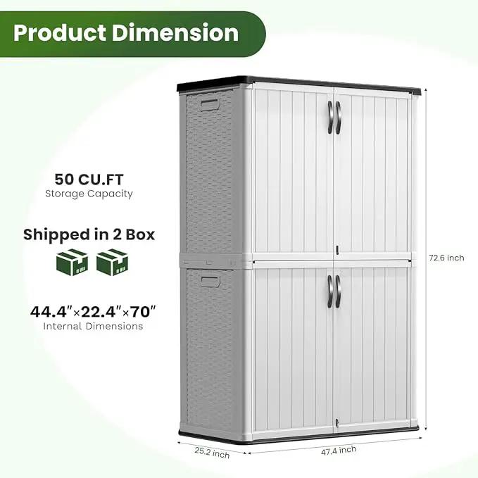 Greesum Outdoor Storage Cabinet Without Shelves, 45 cu.ft Outdoor Waterproof Storage Shed for Garden Tools, Pool Storage, Garbage Cans, White by GreenHaven Gardens