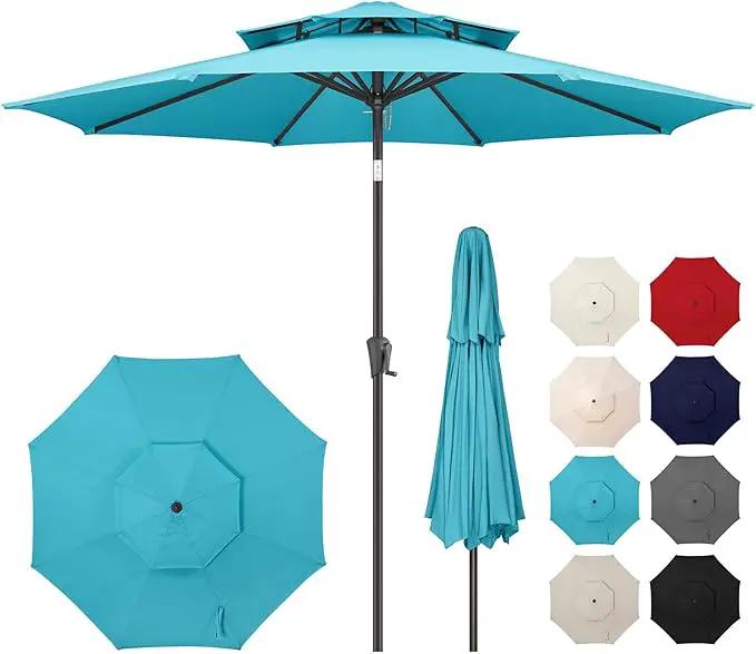 9ft Outdoor Patio Umbrella - 2 Tiers Table Umbrella Waterprool UV Protection, Sombrillas de Patio with Push Button Tilt&Crank, Sun Umbrella for Pool, Porch, Garden, Backyard(Sky Blue) by GreenHaven Gardens