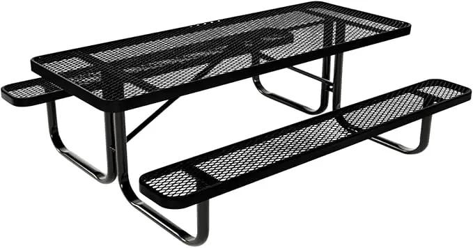 Coated Outdoor Furniture Heavy-Duty Portable Outdoor Kids Table, Expanded Metal Kids Picnic Table, Commercial-Grade Picnic Table, Made in America (6ft Rectangular, Childrens, Textured Black) by GreenHaven Gardens