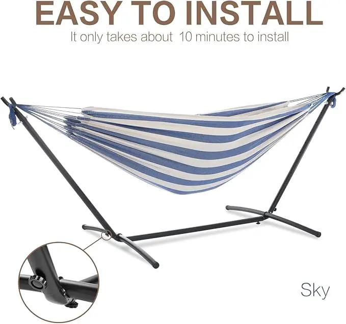 PNAEUT Double Hammocks with Stand for Outside, Portable Space Saving Heavy-Duty Steel Stand for Indoor Outdoor Patio with Carrying Bag, 450 lbs Capacity (Sky) by GreenHaven Gardens