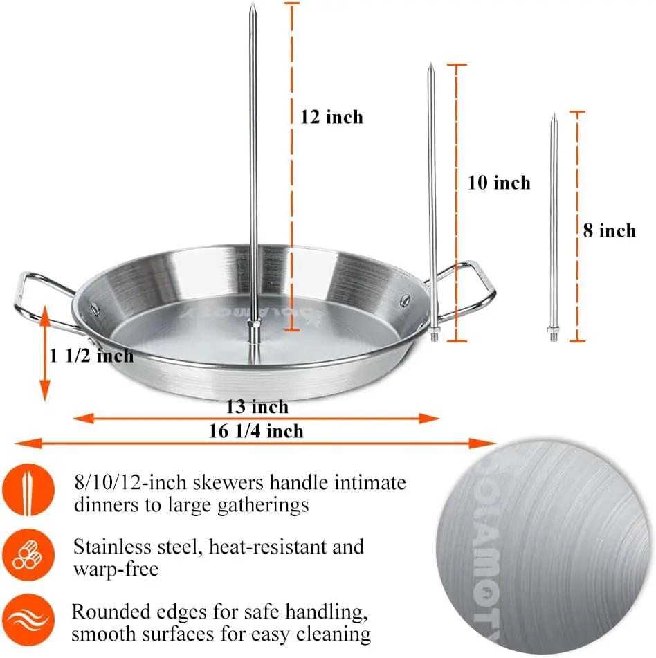 13 inch Vertical Skewer Pan Stainless Steel Gyro Spit Shawarma Stand for oven, Al Pastor Skewer for Grill, El Pastor Hack for Tacos Al Pastor Chicken, Brazilian, with 8",10",12" stick by GreenHaven Gardens