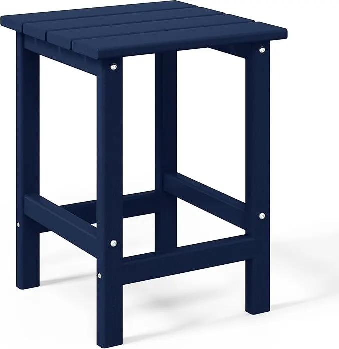 WO Home Furniture Adirondack Chairs Table Set of 3 PCS Outdoor Folding Chairs Side End Table Weather/UV Resistant for Lawn, Garden, Bon Fire, Balcony (Navy Blue) by GreenHaven Gardens