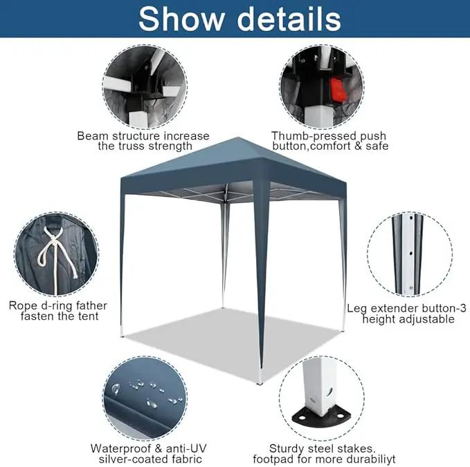 Outvita 6.5x6.5ft Pop Up Canopy Tent, Outdoor Instant Shelter Folding Canopy with Carry Bag for Commercial Events, Party, Backyard BBQ, Camping Blue by GreenHaven Gardens