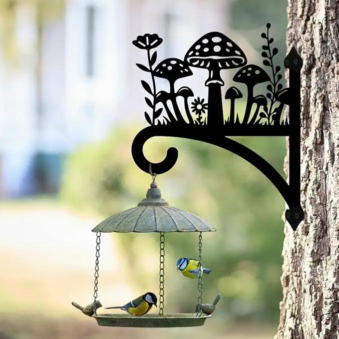 peacoblue Iron Plant Hangers Hook for Outdoor Indoor Hanging Plant Flower Fern Pot Lantern Bird Feeder,12"x15" Weather Resistant Metal Wall Holder for Porch Garden Farmhouse(Mushroom and Wildflower) by GreenHaven Gardens
