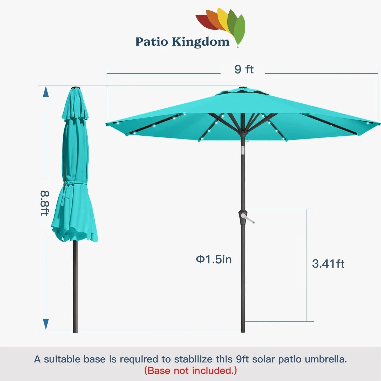 9FT Solar Umbrella 32 LED Lighted Patio Umbrella Table Market Umbrella w/Tilt and Crank, UV-Resistant Outdoor Umbrella for Pool, Garden, Deck, Aqua Blue by GreenHaven Gardens