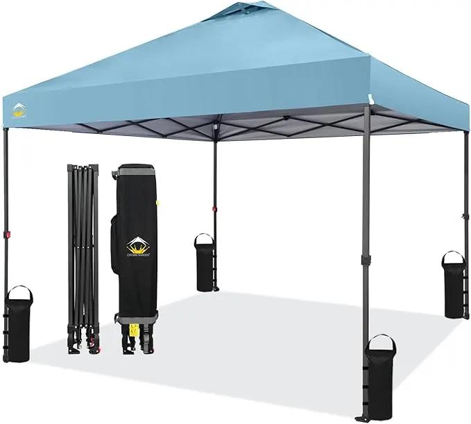 CROWN SHADES 10x10 Pop Up Canopy Tent - Patented Center Lock One Push Instant Outdoor Canopy Beach Tent with STO-N-Go Bag 8 Stakes & 4 Sand Bags，Cyan Blue by GreenHaven Gardens