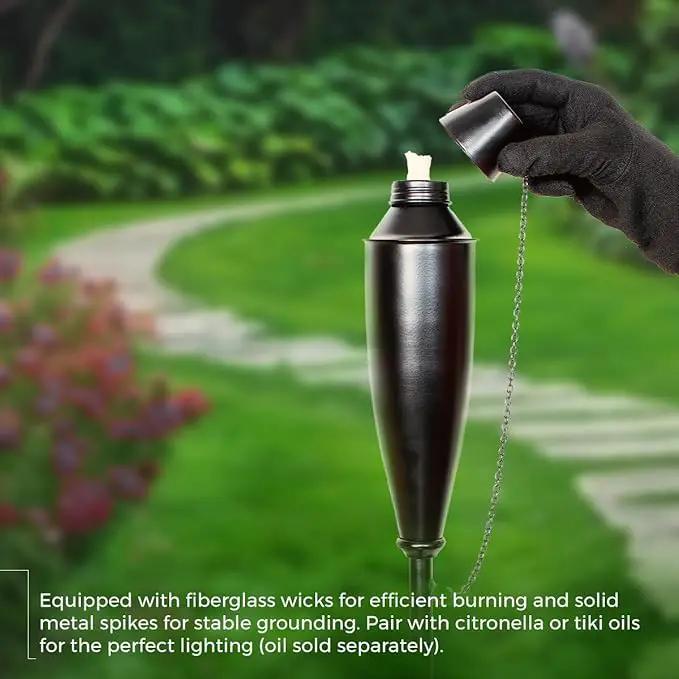 Deco Home Pack of 4 Metal Garden Torches - Citronella for Outdoor Ambiance - Decorative and Functional Citronella Torches for Patio, Lawn, and Backyard - Black by GreenHaven Gardens