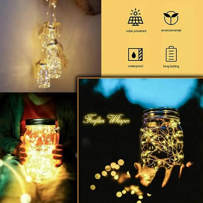 Solar Mason Jar Lights [Updated], 8 Pack 20 LED Waterproof Fairy Firefly Jar Lids String Lights with Hangers(NO JARS), Patio Yard Garden Wedding Decoration - Warm White by GreenHaven Gardens