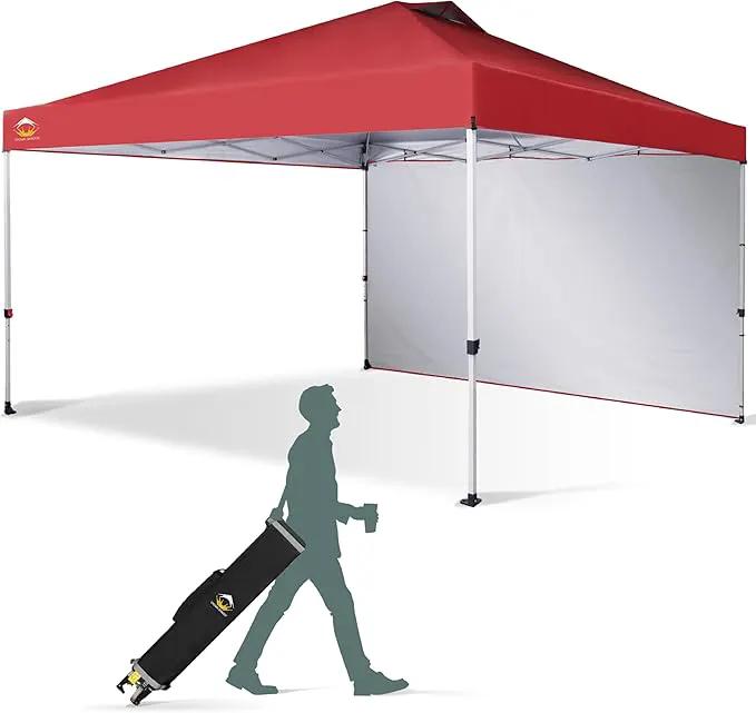 CROWN SHADES 12x12 Pop Up Canopy Tent Instant Commercial with 150D Silver Coated Fabric Including 1 Removable Sidewall, 4 Ropes, 8 Stakes, Weight Bags, STO 'N Go Bag, Red by GreenHaven Gardens