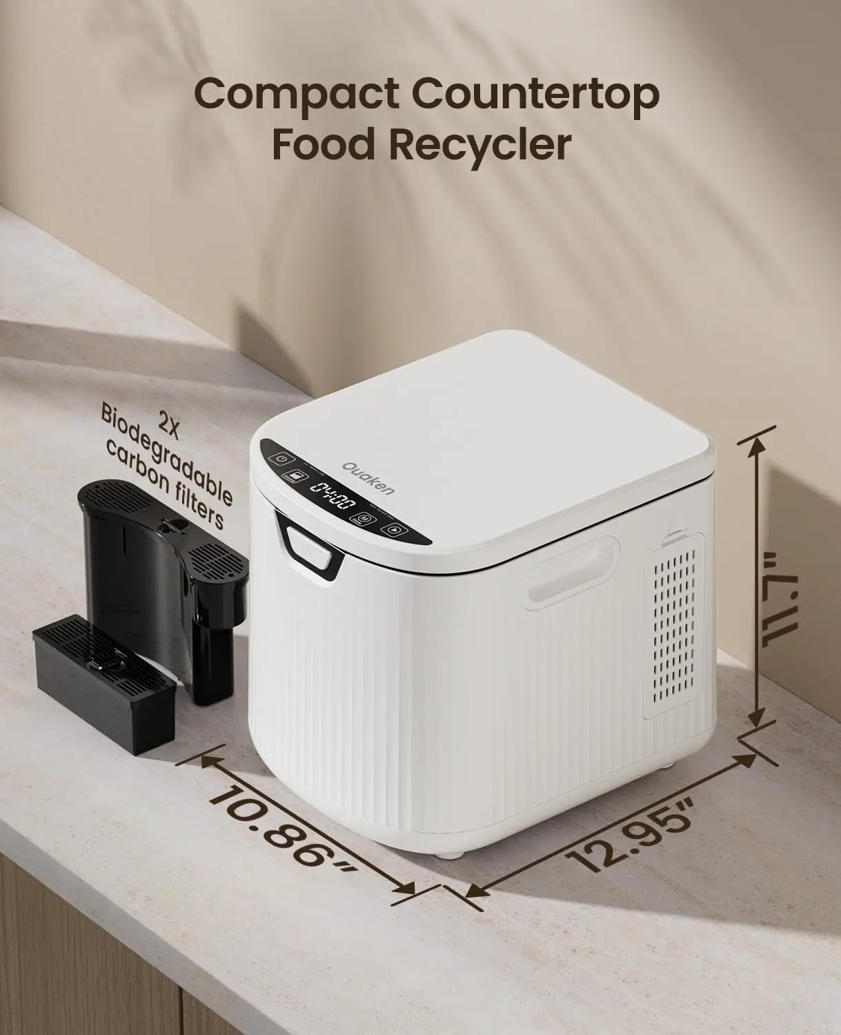 Electric Composter for Kitchen,Ouaken 3L Indoor Kitchen Waste Compost Machine Countertop Smart Composting Bin,Compact Food Recycler for Home with Low Noise,Odorless,Auto-Clean,LED Display by GreenHaven Gardens