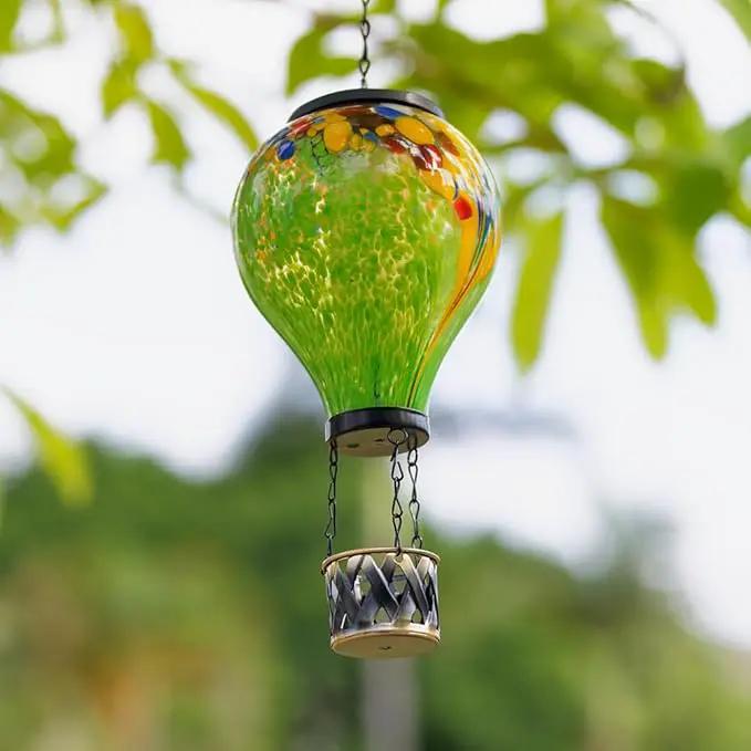 Starsoul Hot Air Balloon Solar Lantern Tie-Dye Style Glass Outdoor Solar Hot Air Balloon Lantern with Flame Light Waterproof Hanging Solar Lantern for Garden Yard Patio Decor by GreenHaven Gardens