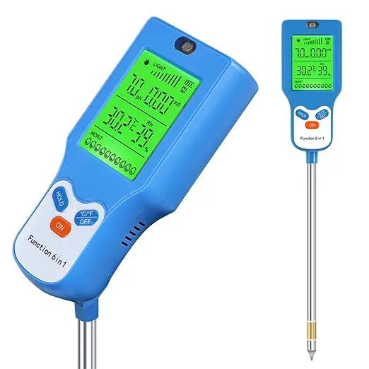 6-in-1 Soil Moisture Meter Digital PH Meter/Soil Moisture/Plant Temperature/Sunlight Intensity, Backlight LCD Display, Soil Test Meter for Garden, Lawn, Plant Care (Blue) by GreenHaven Gardens