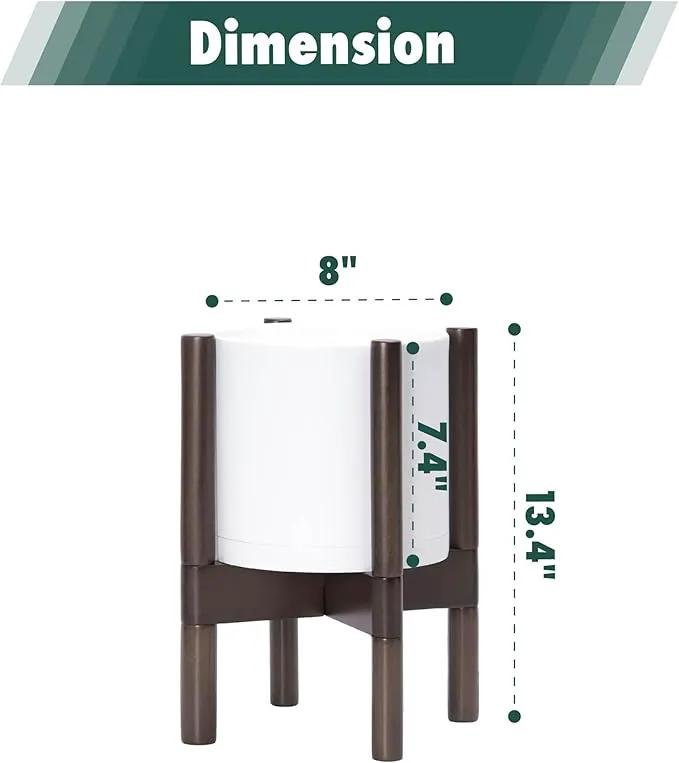 D'vine Dev Planter Pot with Stand - 8 Inch Plastic Cylinder Flower Pot with Wood Planter Holder for Indoor, Matte White Pot + Walnut Color Stand, 55-C-I-1 by GreenHaven Gardens