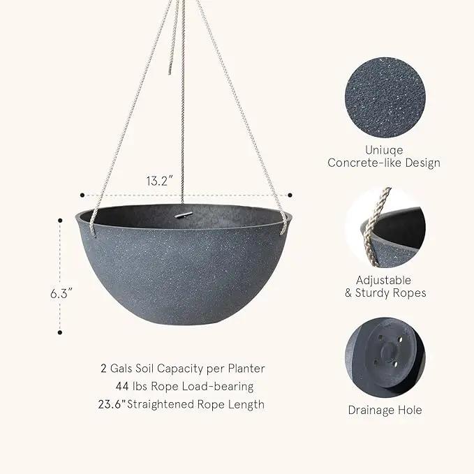 LA JOLIE MUSE Large Hanging Planters for Outdoor Plants - Hanging Flower Pots Weathered Gray (13.2 Inch, Set of 2) by GreenHaven Gardens