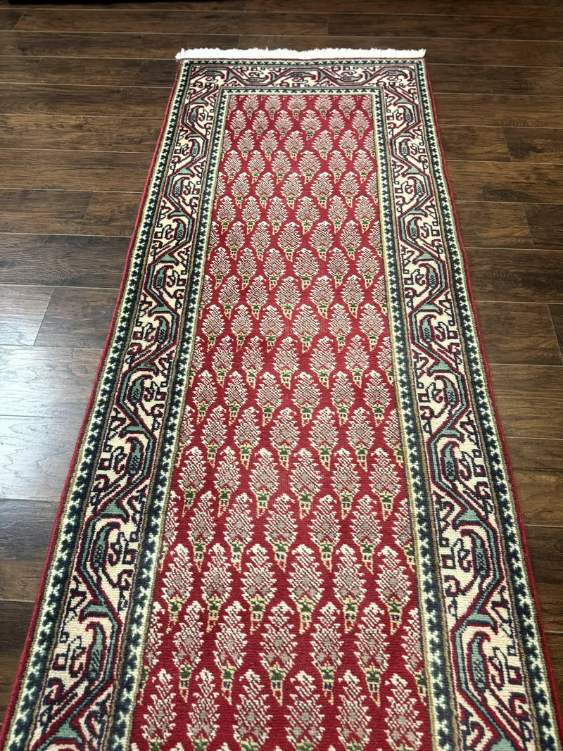 Persian Tabriz Runner Rug 3x16, Paisley Boteh Design, Red and Cream, Rug for Hallway, 16ft Wool Runner by Jewel Rugs