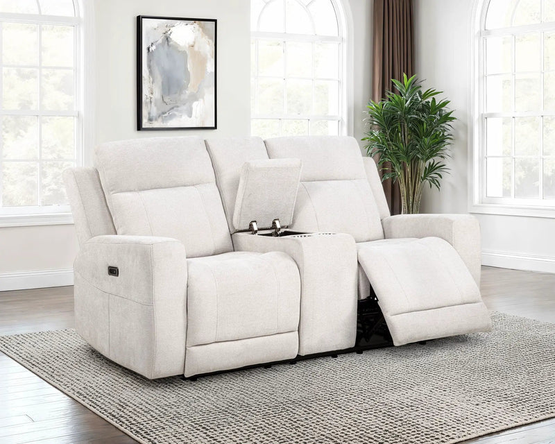 Kennett Chenille Upholstered Power Reclining Loveseat Ivory by Unique Piece Furniture