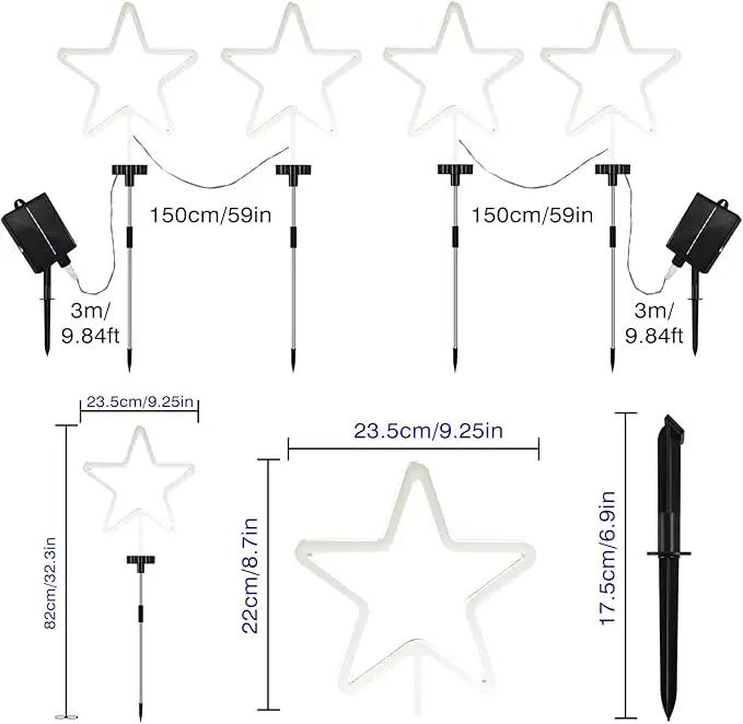 4 Pack Red White and Blue Solar Light Outdoor, 4th of July Decorations Patriotic Lights with Big LED Neon Star, Garden Stake Pathway Lights with 8 Modes for Independence Day Memorial Day Decor by GreenHaven Gardens