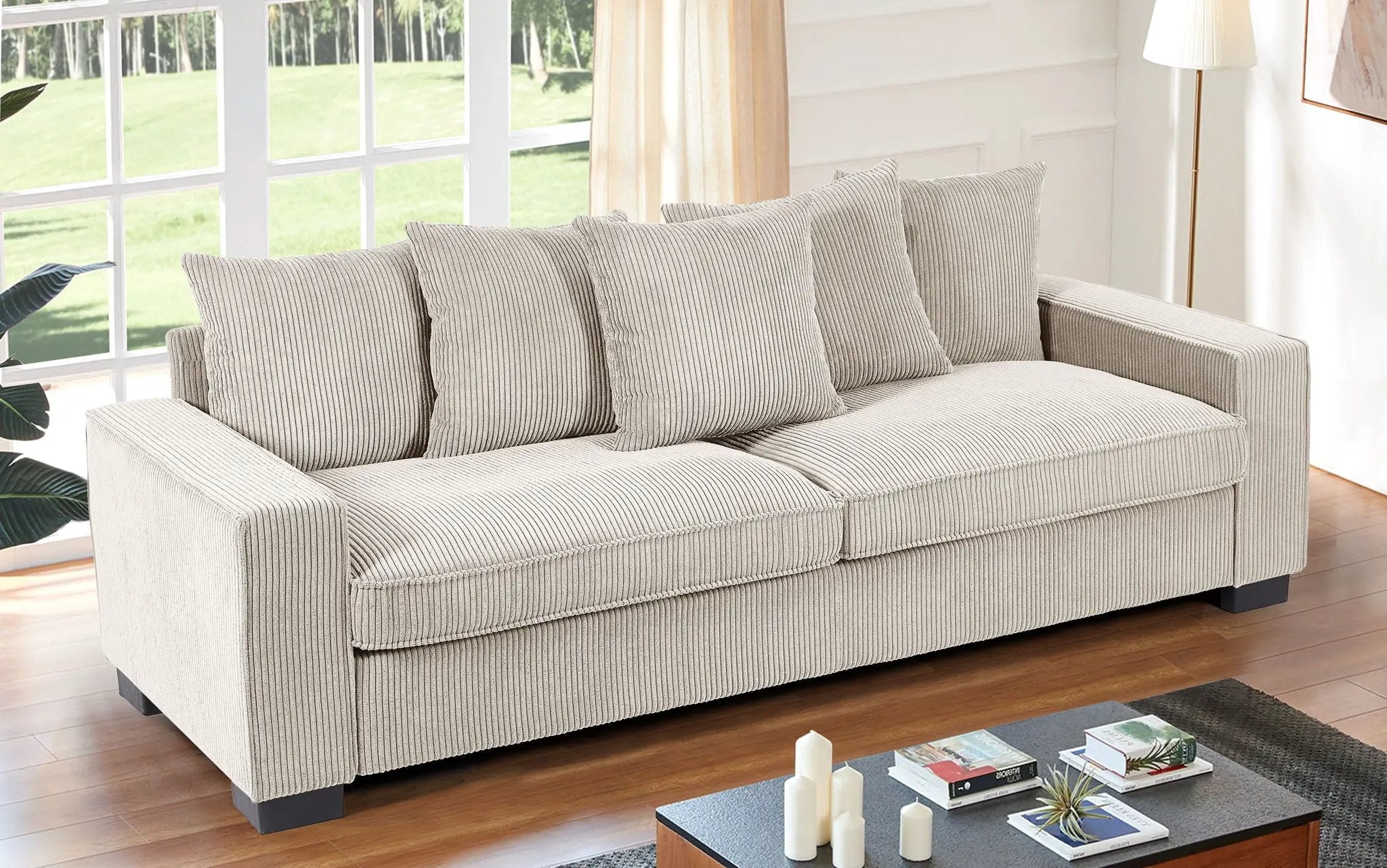 Luxe Sofa With 5 Matching Toss Pillows, Sleek Design, Spacious And Comfortable 3 Seater Couch by HouseOfZazla