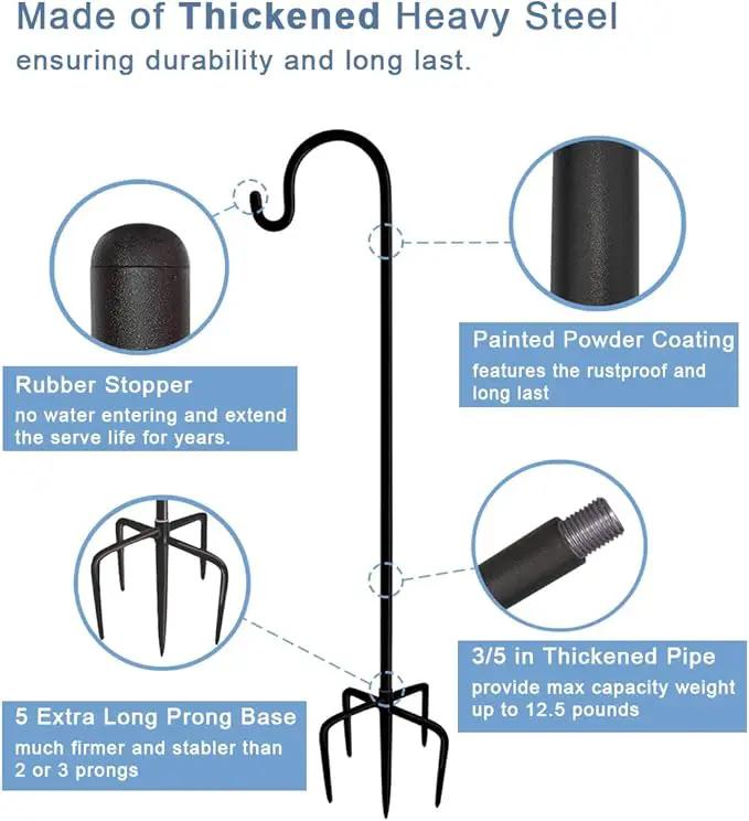 108 inch Outdoor Shepherd Hook with 5 Prong Base (2 Packs), Adjustable Heavy Duty Garden Hanging Stake for Bird Feeder Solar Light Plant Hanger Wedding Decor, Matte Black by GreenHaven Gardens