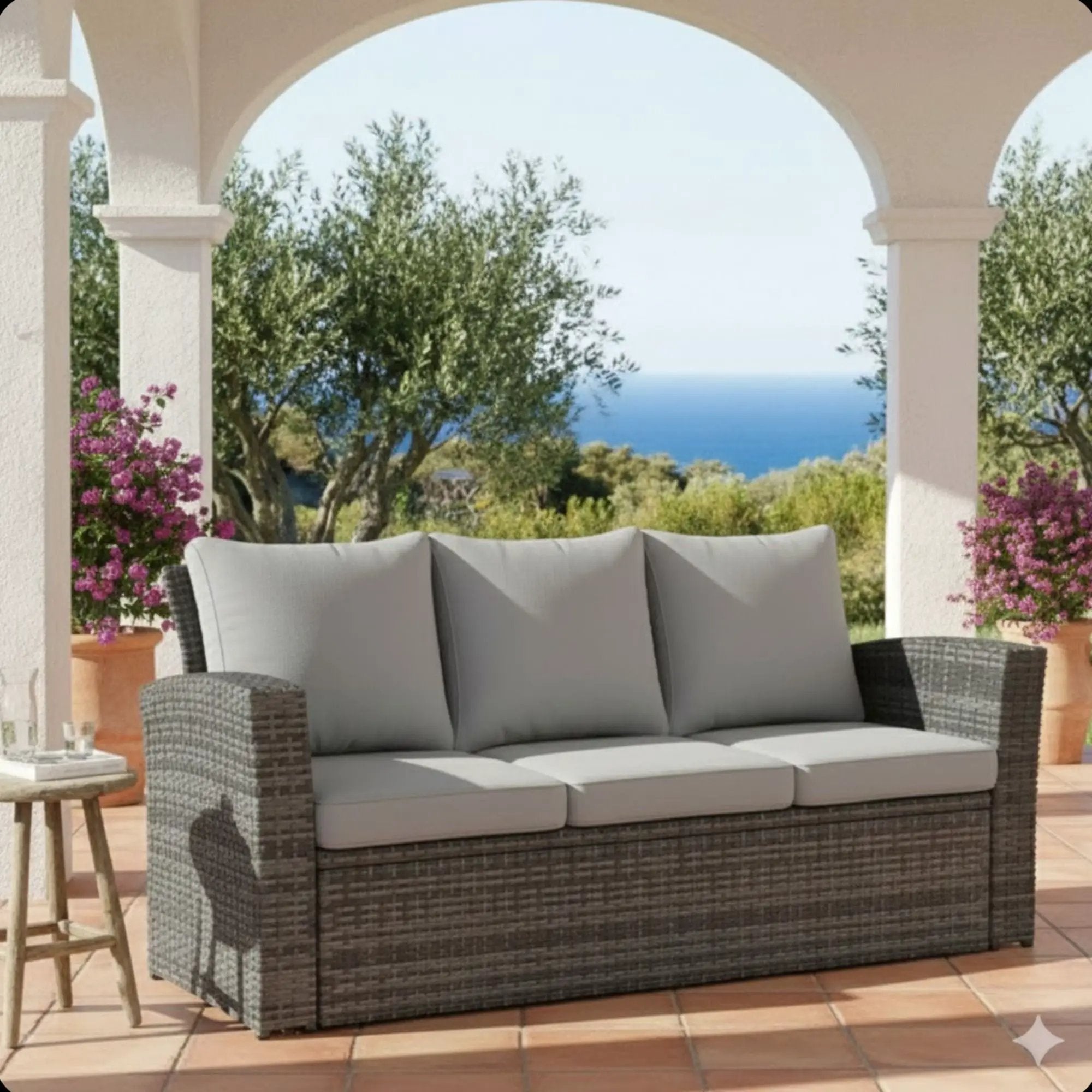 All-Weather Wicker 3 Seat Patio Sofa With Thick Cushions by HouseOfZazla