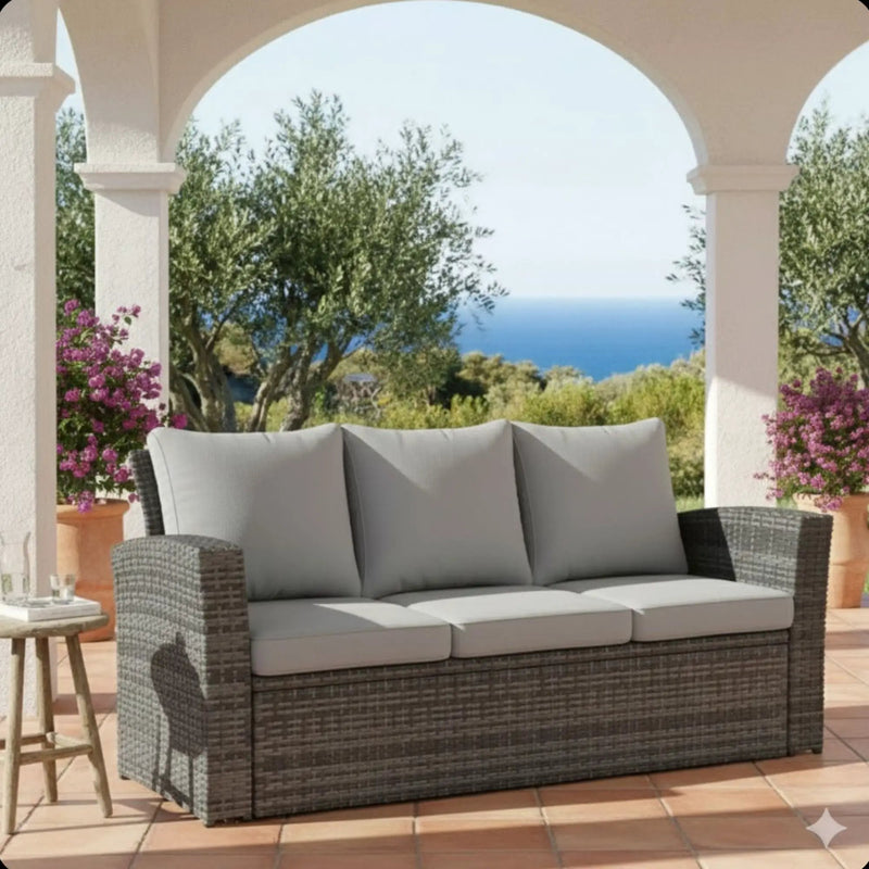 All-Weather Wicker 3 Seat Patio Sofa With Thick Cushions by HouseOfZazla