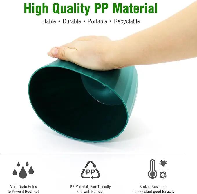 6 Inch Plant Pots Bulk, 6 Pack Plastic Planters with Drainage Holes and Saucers for Indoor Outdoor House Plants and Flowers, Green by GreenHaven Gardens