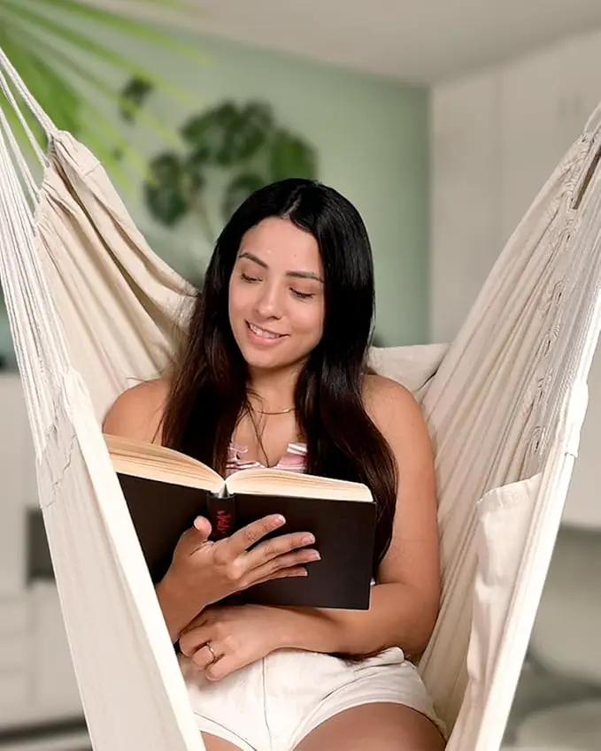ADVOKAIR Hammock Chair Swing (500 lbs Max-2 Cushions) - Hanging Hammock Chair Rope Swing Indoor for Bedroom, Outdoor, Patio, Bedroom, Porch, Deck - Sturdy Steel Bar with Anti-Slip Safety Rings by GreenHaven Gardens
