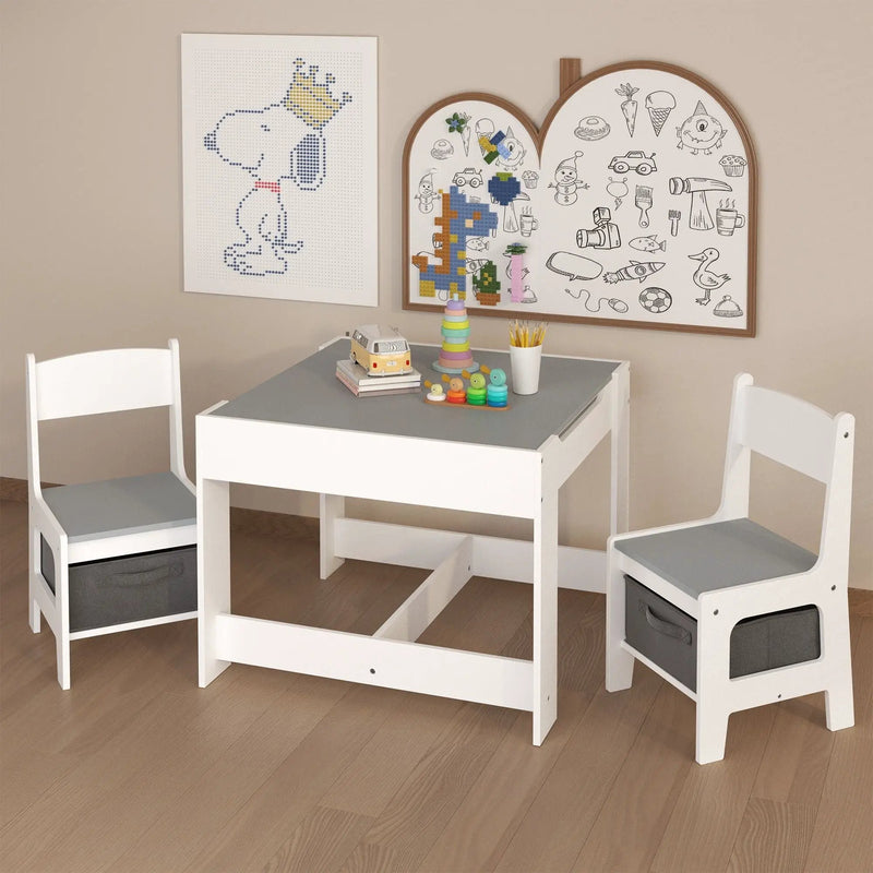 Kids Table And Chair Set, 3 In 1 Activity Table With Storage Drawer For Toddlers Drawing, Reading, Crafts, 2 In 1 Detachable Top - White by Unique Piece Furniture